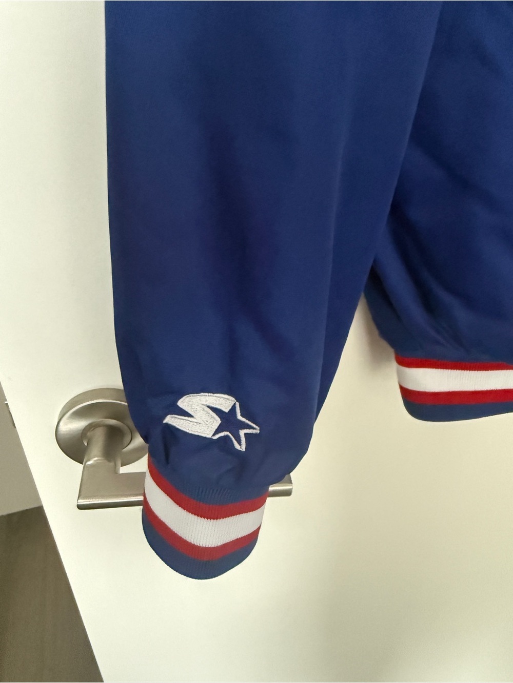 STARTER Blue Giants Satin Bomber Jacket with Red & White Trim - Picture 4 of 7